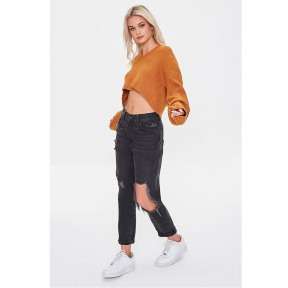 Forever 21 Cropped Ribbed Hooded Sweater - Picture 1 of 10